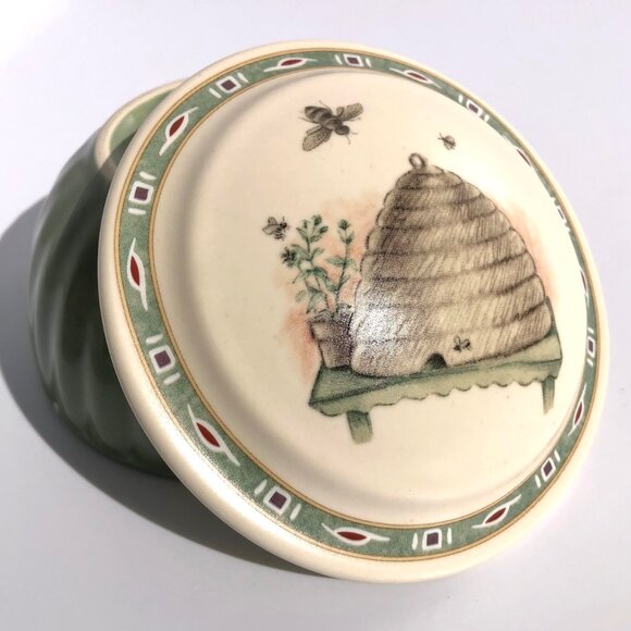 Pfaltzgraff Naturewood Votive Candle Bowl Trinket Dish Lid Beehive Bee Green 592 - Picture 6 of 16